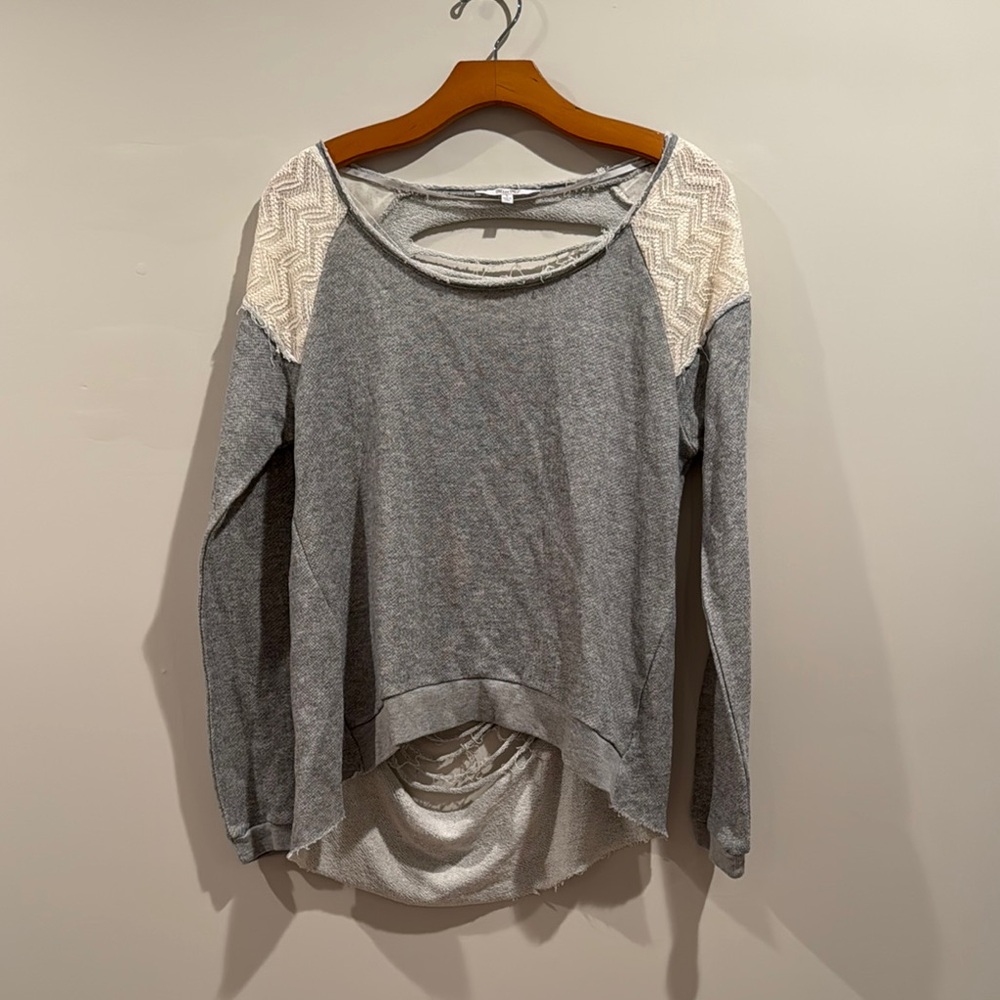 Gray Asymmetrical Long Sleeve Hoodie Cut Out